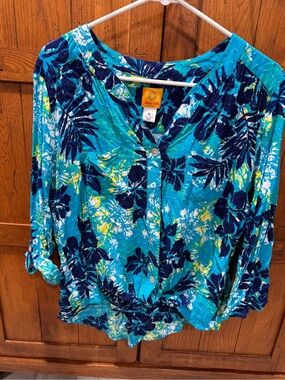 Ruby Rd. Turquoise Floral Button-Down Women's Shirt